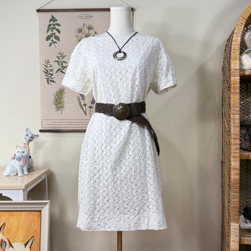 Kate Spade White Eyelet Lace Shift Mini Dress Coastal Grandma Cowgirl Preppy M 8
